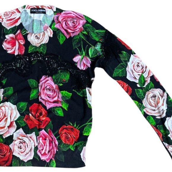 AUTHENTIC DOLCE & GABBANA SILK BLACK LACE ROSES KNIT TOP M/L $1,512 - Picture 4 of 9
